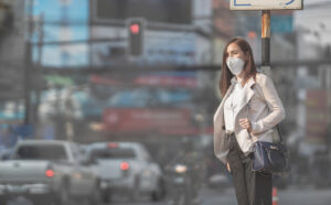 Asian woman with air mask