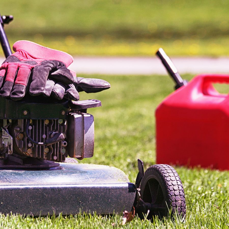 Lawnmower and gas can