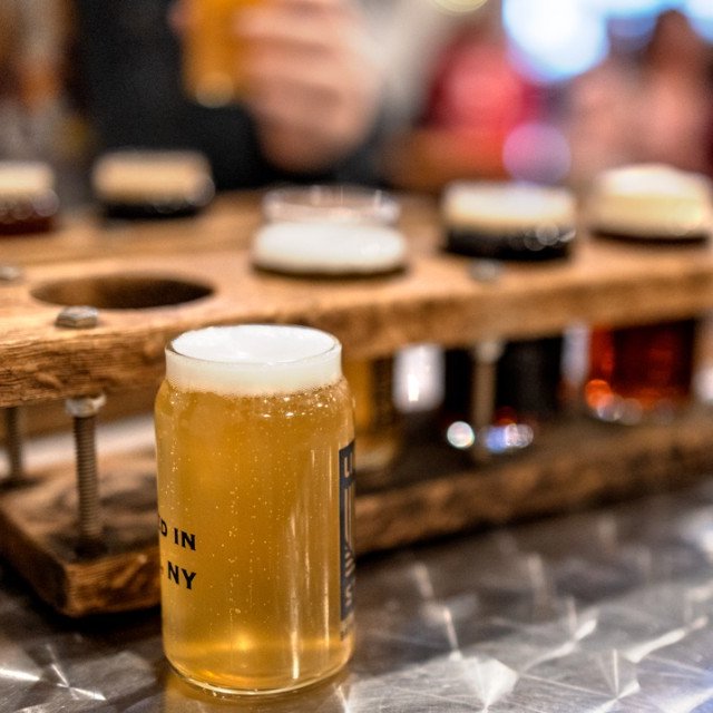Flight of beer tastings at Liquid State Brewing in Ithaca
