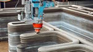A 3D construction printer builds structural elements of the first multistory 3D-printed structure in the U.S. | Leslie Lok and Sasa Zivkovic/Provided