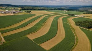 Alternating rows of tilled land