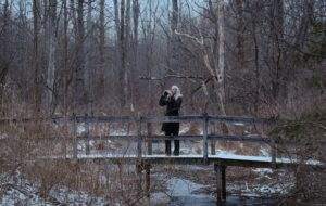 Amanda Rodewald bird watching at Cornell's Lab of Ornithology