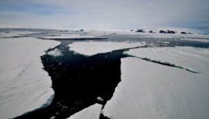Sheet of ice breaking apart