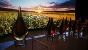 Grow-NY awards displayed on a table