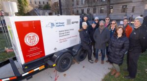 Cornell staff and leadership partner with NY Power Authority and Viridi for a mobile battery demonstration on the Ag Quad on Nov. 11, 2025 (Kelly Merchan)