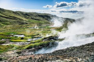 Icelandic landscape with steaming geysers (iStock)