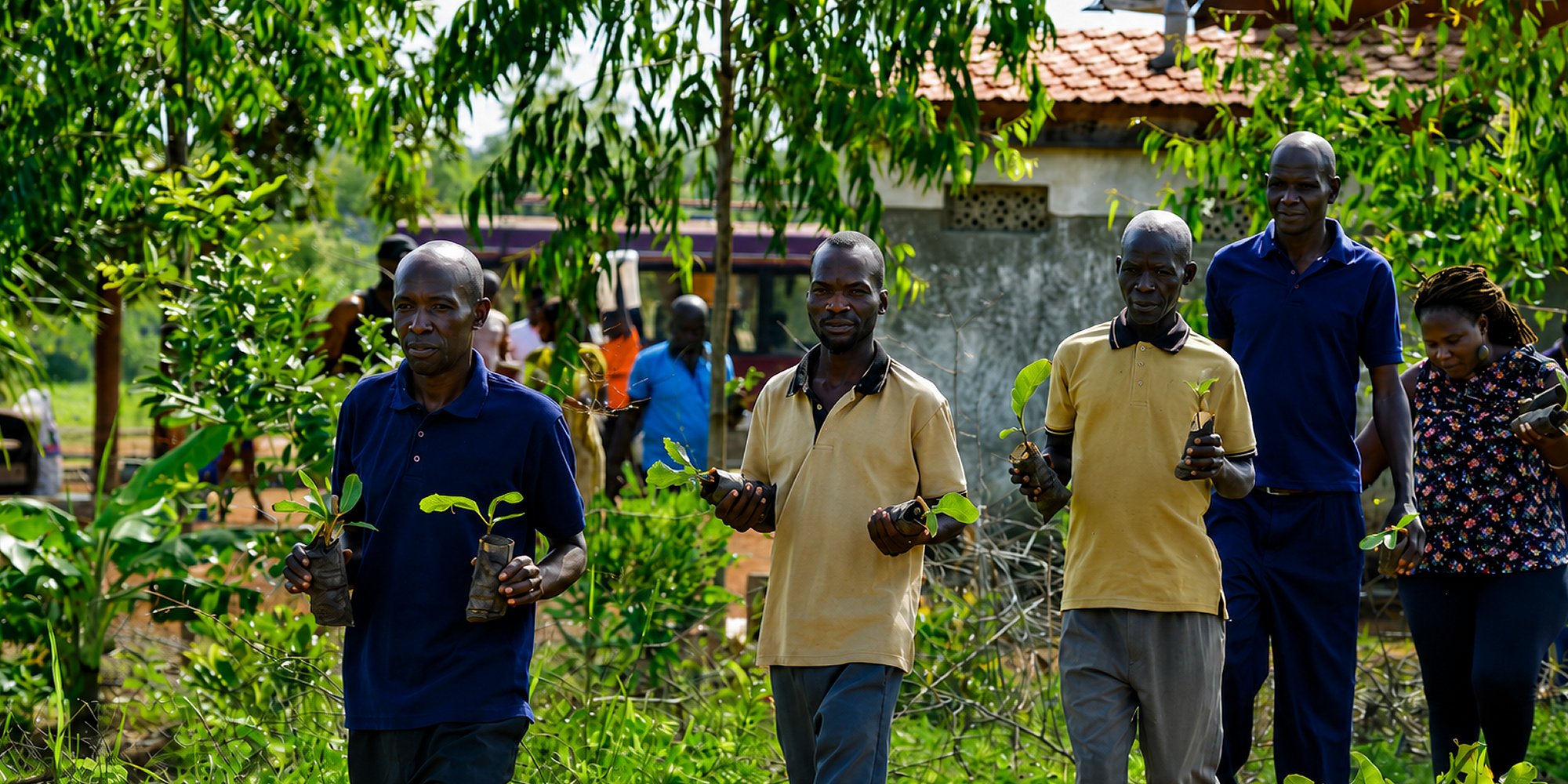 Villagers carrying shea tree seedlings to be planted in Uganda (credit: Okere City)