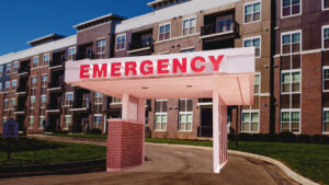 Illustration of emergency entrance to a hospital (Credit: Laila Milevski/Cornell University)
