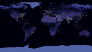 Nighttime satellite view of Europe and Africa
